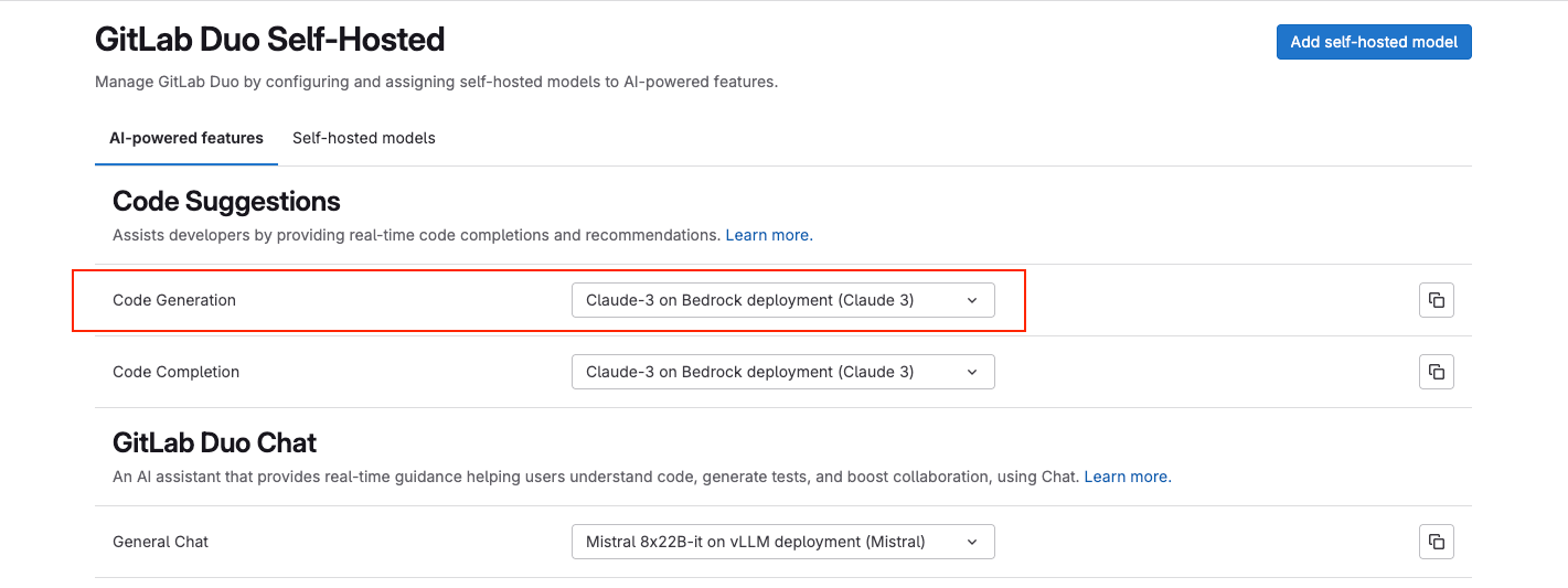 Configure duo features · Gitlab duo self hosted · Administration · Help ...